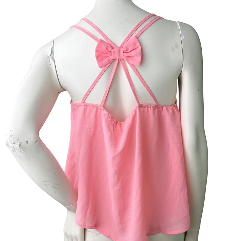 NWT E&M Pink Strappy Bow Back Crop Top Coquette Barbiecore Summer Tank‎ Large